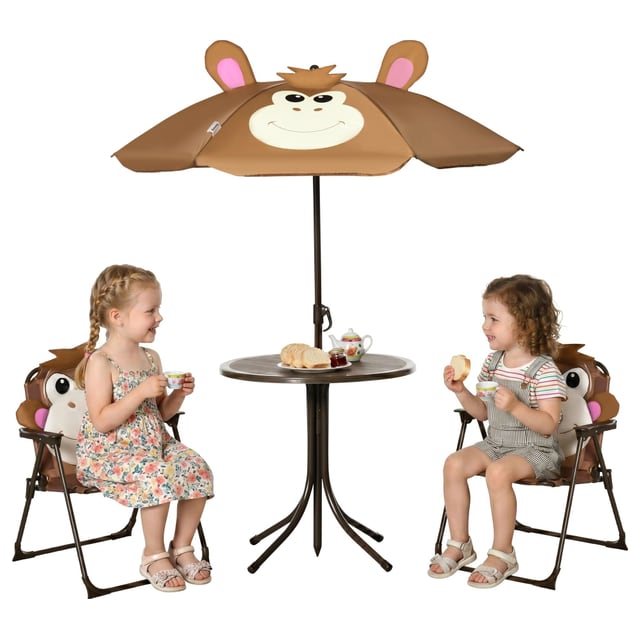 Outsunny Kids Table and Chair Set, Outdoor Folding Garden Furniture, Picnic Table for Patio Backyard, with Removable & Height Adjustable Sun Umbrella