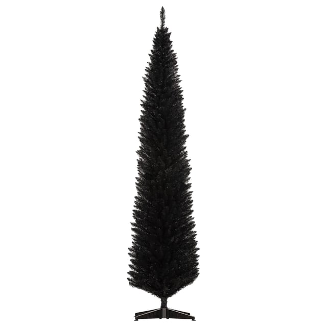 HOMCOM 8ft Unlit Pencil Artificial Christmas Tree with Realistic Branches and 618 Tips, Plastic Base, Black