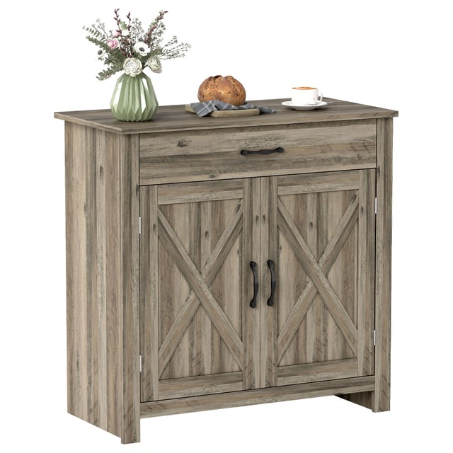 HOMCOM Farmhouse Sideboard Buffet Cabinet, Barn Door Coffee Bar Cabinet…