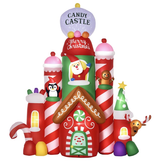 Outsunny 10ft Christmas Inflatables Outdoor Decorations Candy Castle, Blow-Up…