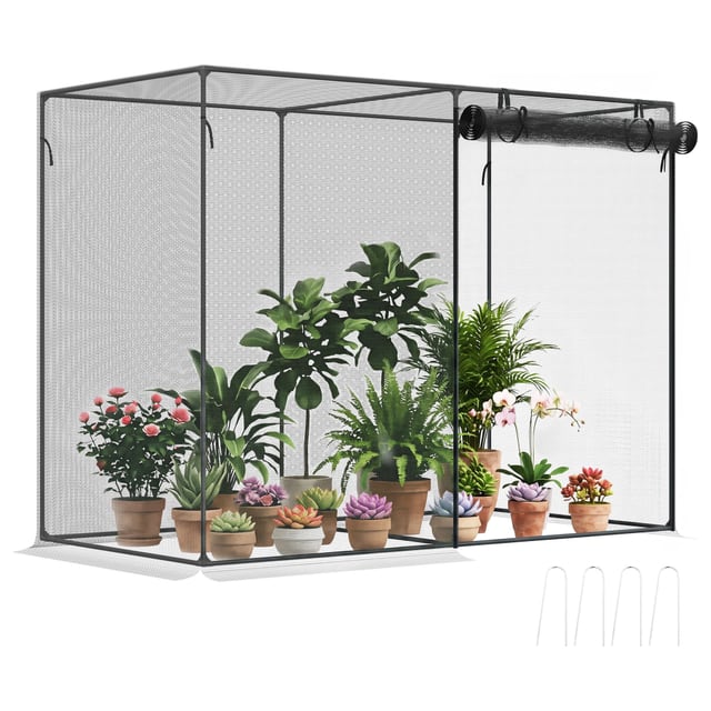 Outsunny 6 x 3ft Crop Cages for Garden, Plant Protectors from Animals, Storage Bag and 6 Ground Stakes, Black