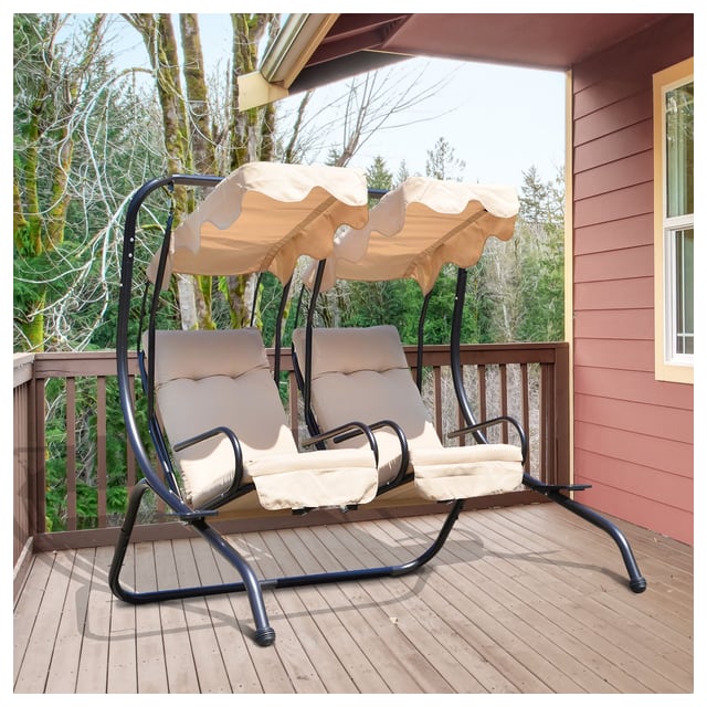 Outsunny Luxury Metal Swing Chair 2 Seater Hammock Heavy-Duty with Canopy…