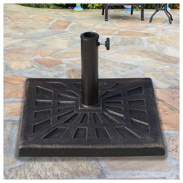 Outsunny Patio Umbrella Base: 18.5" Square Outdoor Resin Parasol Stand, Market Umbrella Holder for Deck, Bronze | Aosom Canada