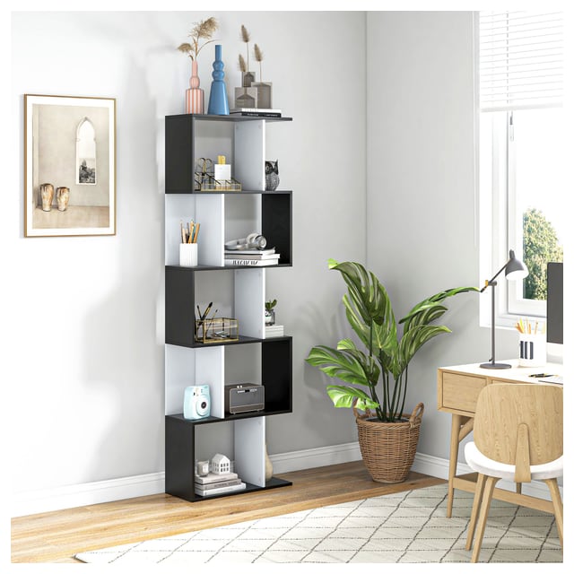 HOMCOM 5-Tier Modern Bookcase Display Shelf Storage Room Divider for Living Room Home Office Black | Aosom Canada