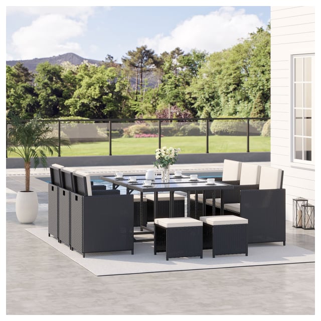 Outsunny 11pc Rattan Dining Set Outdoor Patio Furniture with Table Chairs…