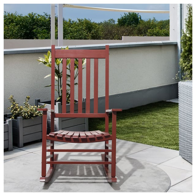 Outsunny Wooden Porch Rocking Chair Outdoor Patio Rocker Garden Single Leisure Reclining Seat Armchair Wine Red | Aosom Canada