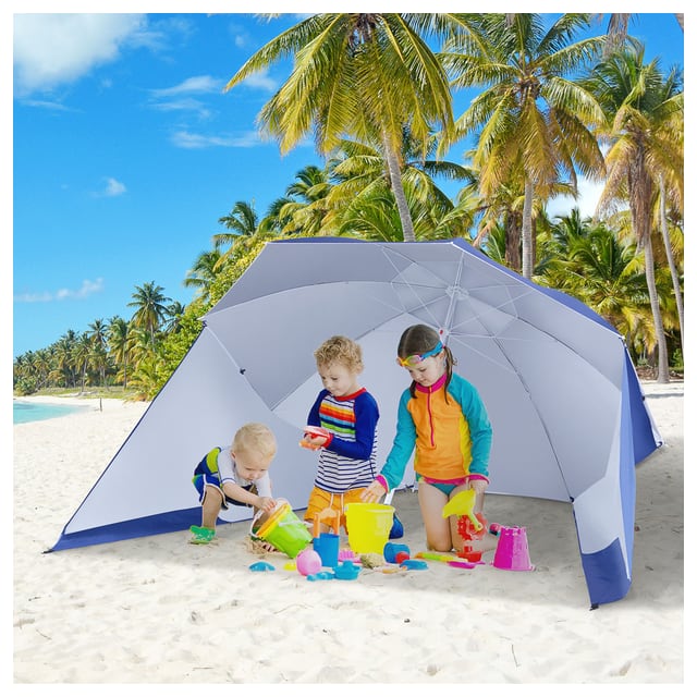 Outsunny 7.5ft Blue 2-in-1 Beach Sport Umbrella Shelter with Silver Coated UV50…