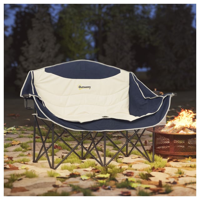 Outsunny Portable Camp Chair, Double Camping Chair with Cup Holders and Carry…
