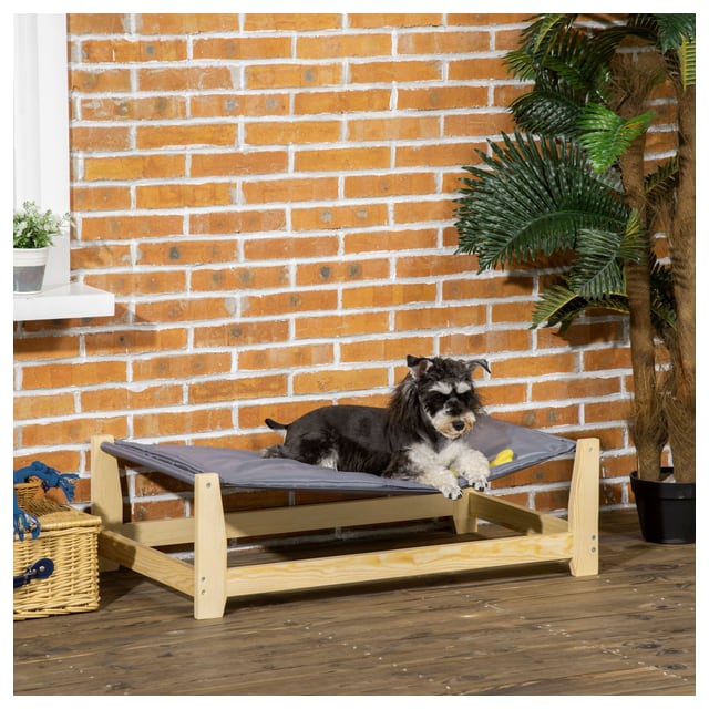 PawHut Raised Retreat: Wooden Pet Bed Cot with Plush Cushion for Indoor/Outdoor…