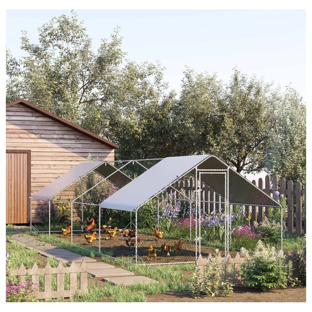 PawHut 9.8'x26.2'x6.5' Chicken Coop Cage Outdoor Hen House Cover Lockable Door | Aosom Canada
