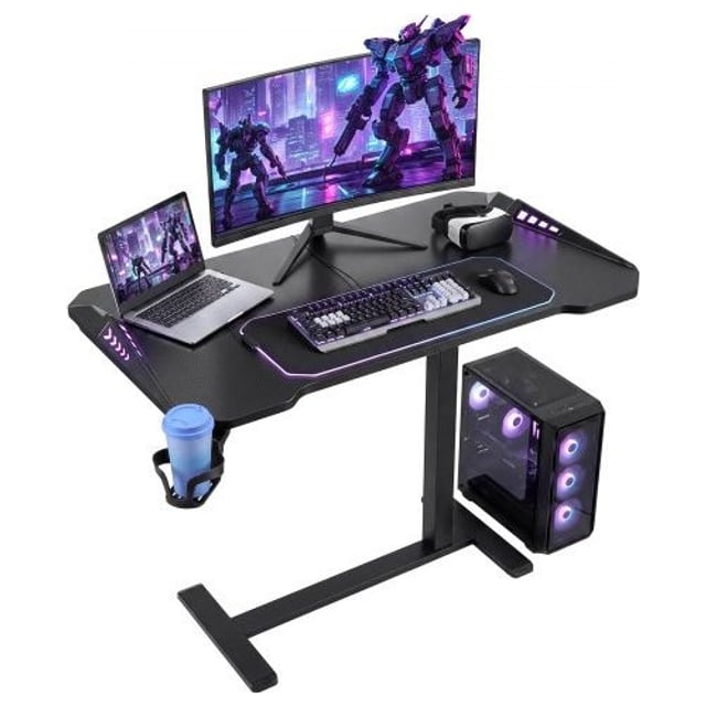 VEVOR Overbed Table 31.5"W x 17.7"D Mobile Gaming Desk with Hidden Wheels…