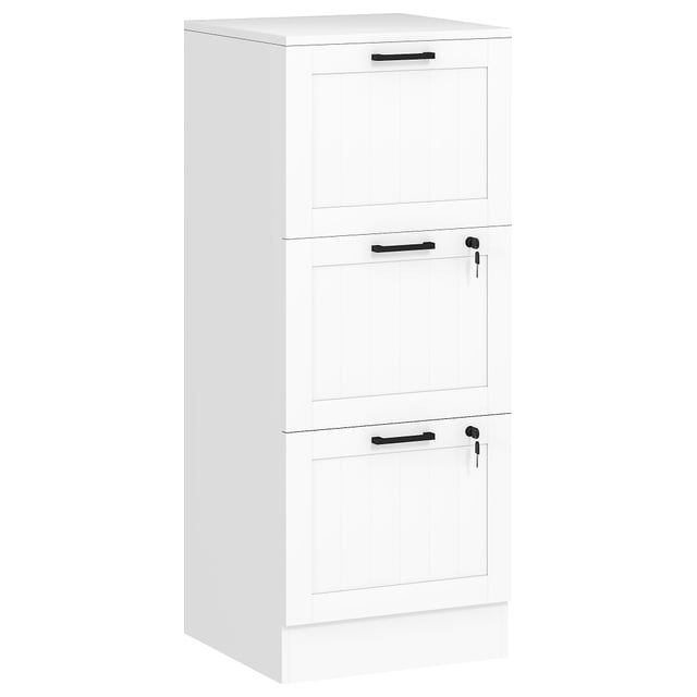 HOMCOM Caisson birou, mobilier de depozitare din lemn 3 sertare și încuietoare, șine de suspendare reglabile, 40 x 40 x 101 cm, alb | Aosom Romania